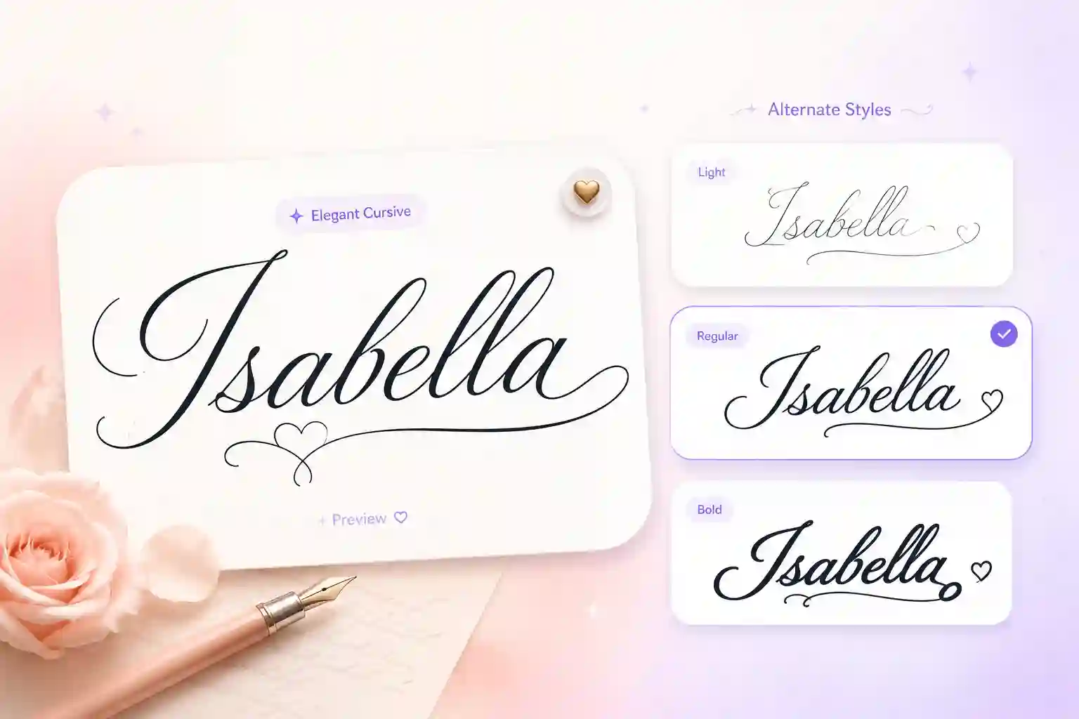 The name Sophie shown in cursive, bold cursive and italic styles