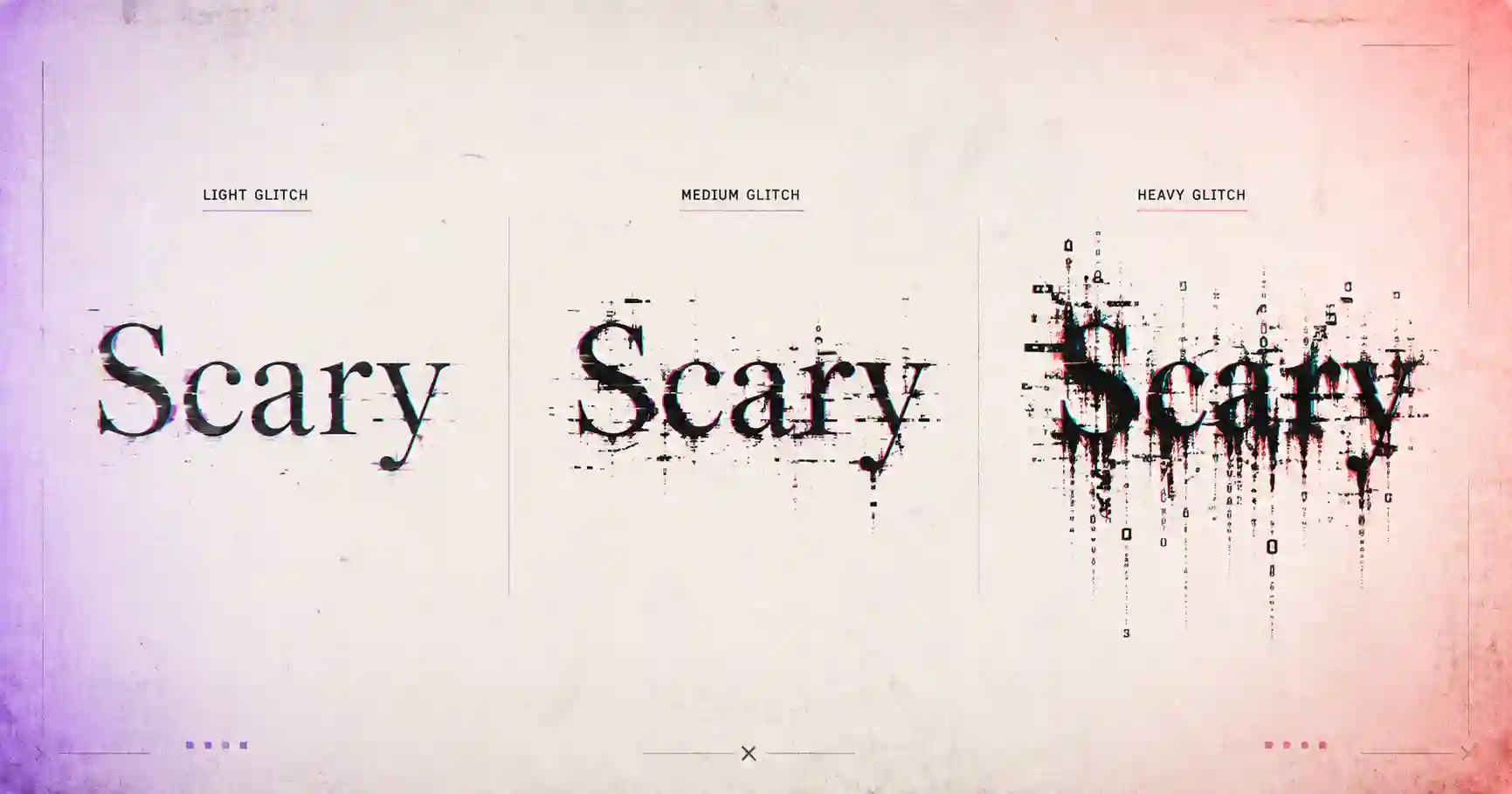 The word Scary shown in light, medium and heavy Zalgo glitch styles