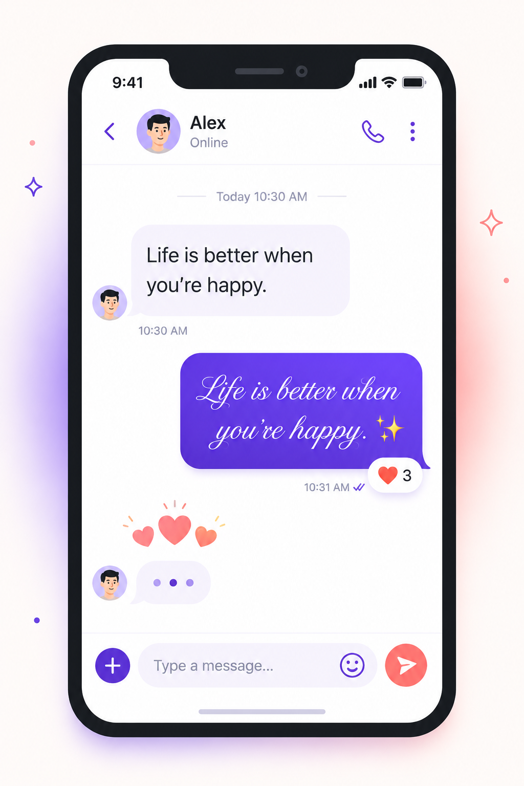 Chat conversation where a styled fancy text message stands out and gets reactions